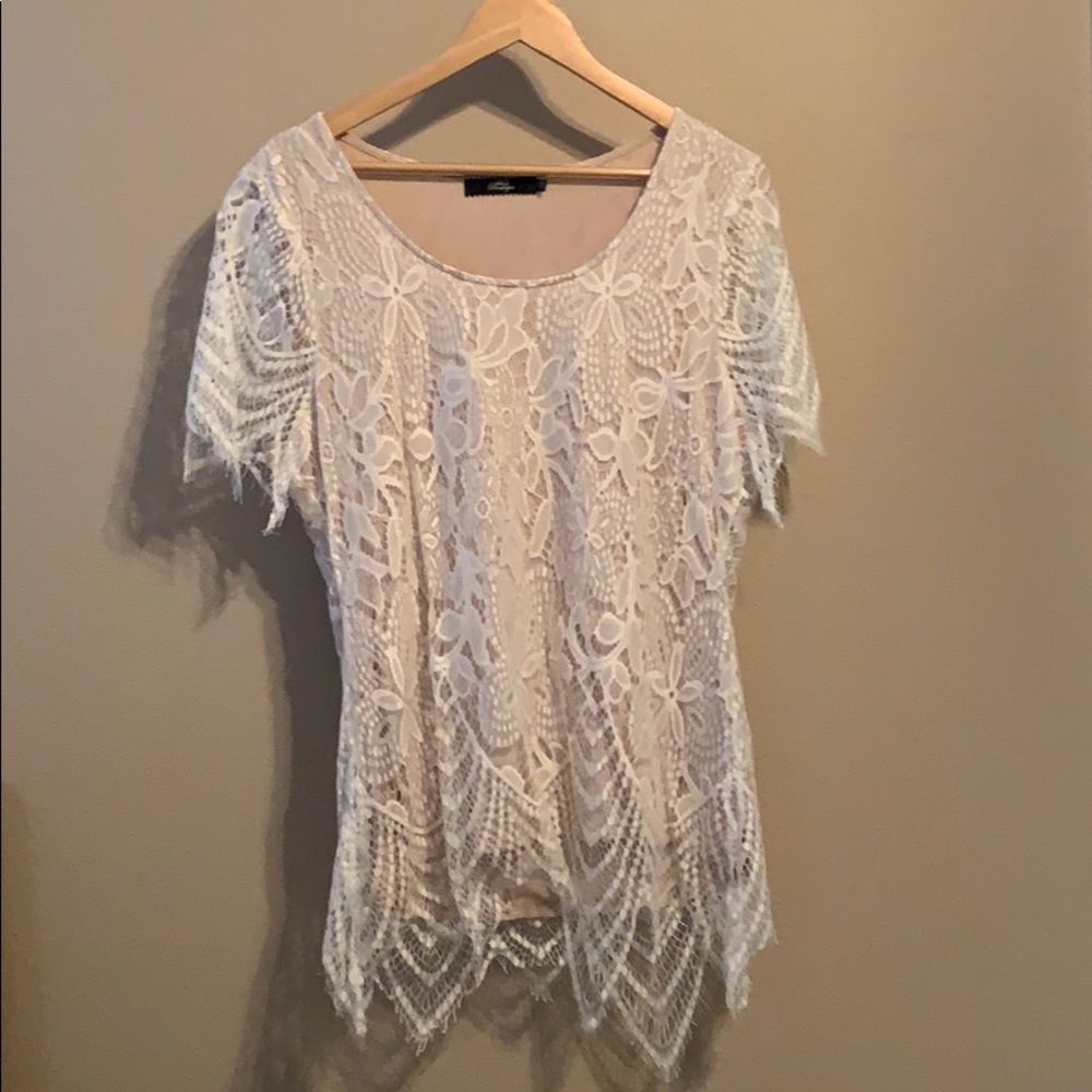 White and nude lace shirt